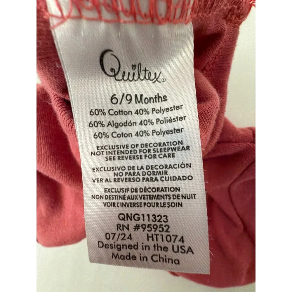 Quiltex Bodysuits Baby Girl 6-9 Months Pink 2pc Lot Ribbed Ruffle Long Sleeve